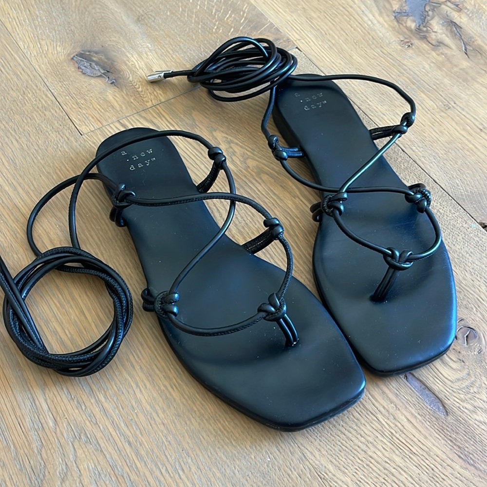 A New Day black lace up ankle tie sandal. 7.5